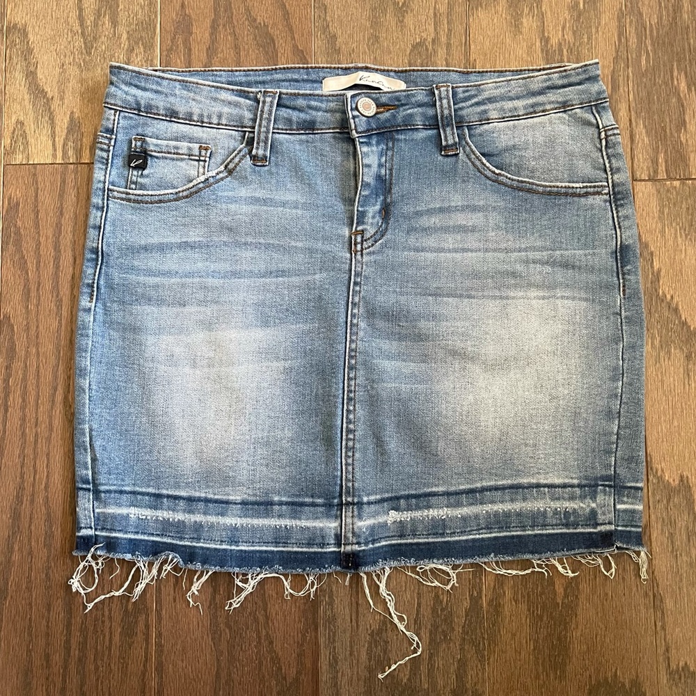 KanCan Distressed Raw Hem Jean Mini Skirt